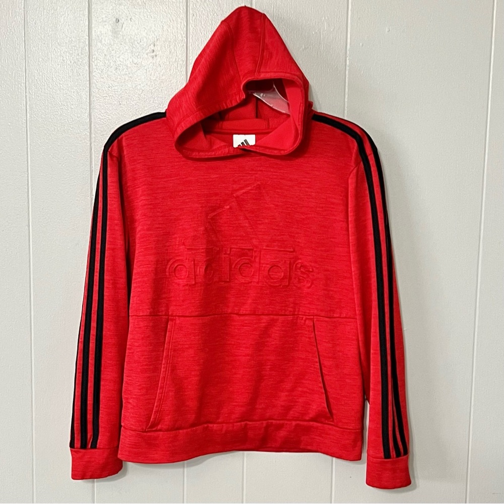 Adidas embossed hoodie sweatshirt red boys large 14/16